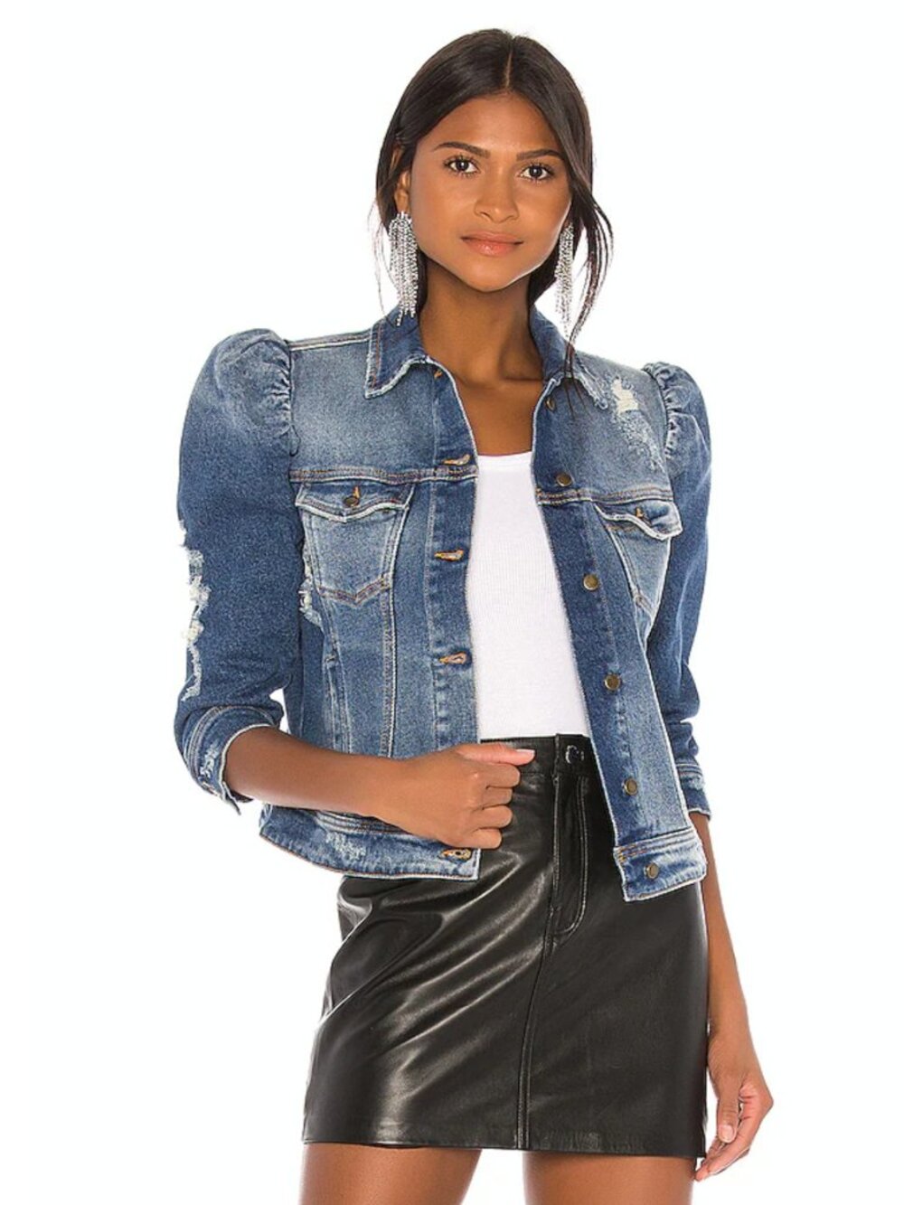 RETROFÊTE ADA DENIM JACKET VINTAGE BLUE DISTRESSED UPSCALE BOHO URBAN CHIC NWT M